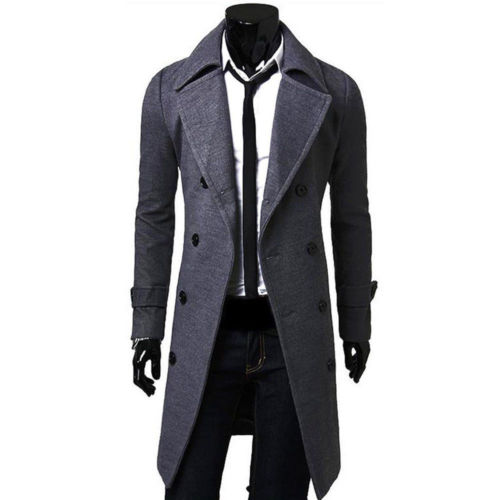 Men's Trench Coat Warm Thicken Jacket Woolen Peacoat Long Overcoat Tops