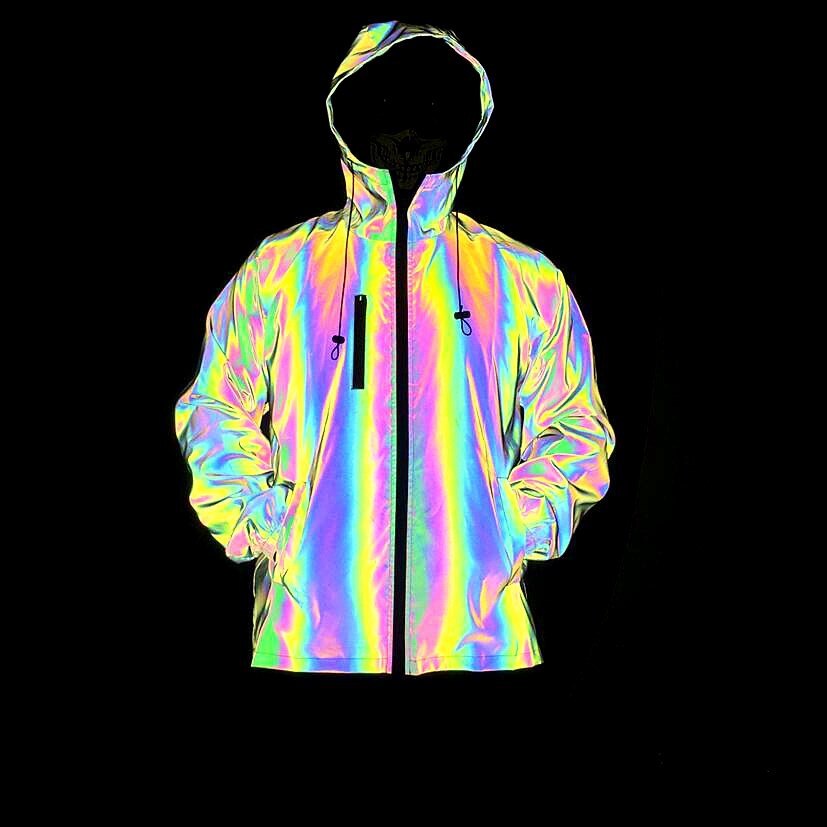 Hooded Colorful Reflective Jacket Men/Women 2022 Brand Mens Jackets And Coats Night Fluorescen Windbreaker Chaquetas Hombre XXXL