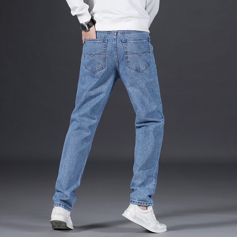 Spring And Autumn 2022 Men's Casual Blue Jeans Fashion Regular-fit Stretch Classic Light Trousers Large Size 40