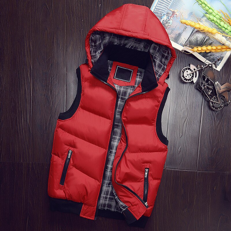 Sleeveless Jacket Men Thickening 100% Cotton Vest Hat Hooded Warm Winter Waistcoat Casual Windbreaker Gilet Homme 079