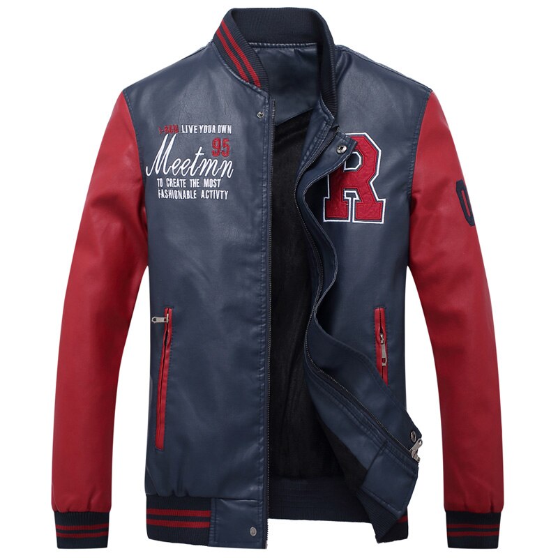 Fashion Casual Leather Jacket Youth Mens PU Baseball Jackets Slim Faux Coats Autumn Jaqueta De Couro