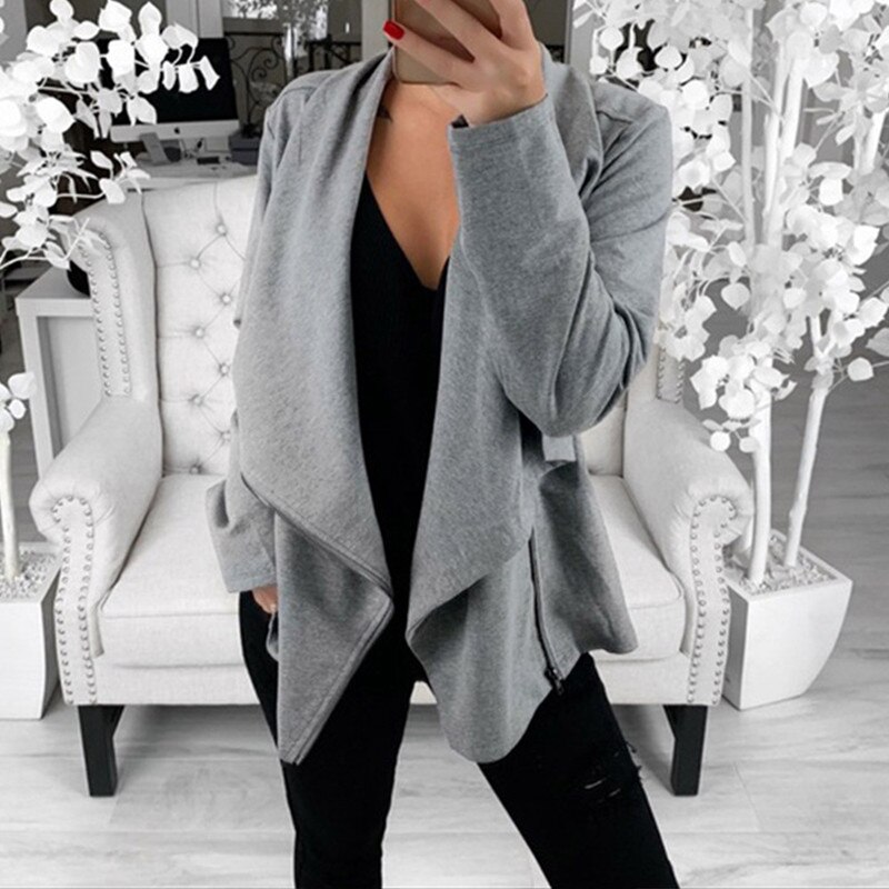 Casual Autumn Women Jacket Coat Street Wear Loose Outwear Solid Coats With Zipper Fashion Jackets Black Gray