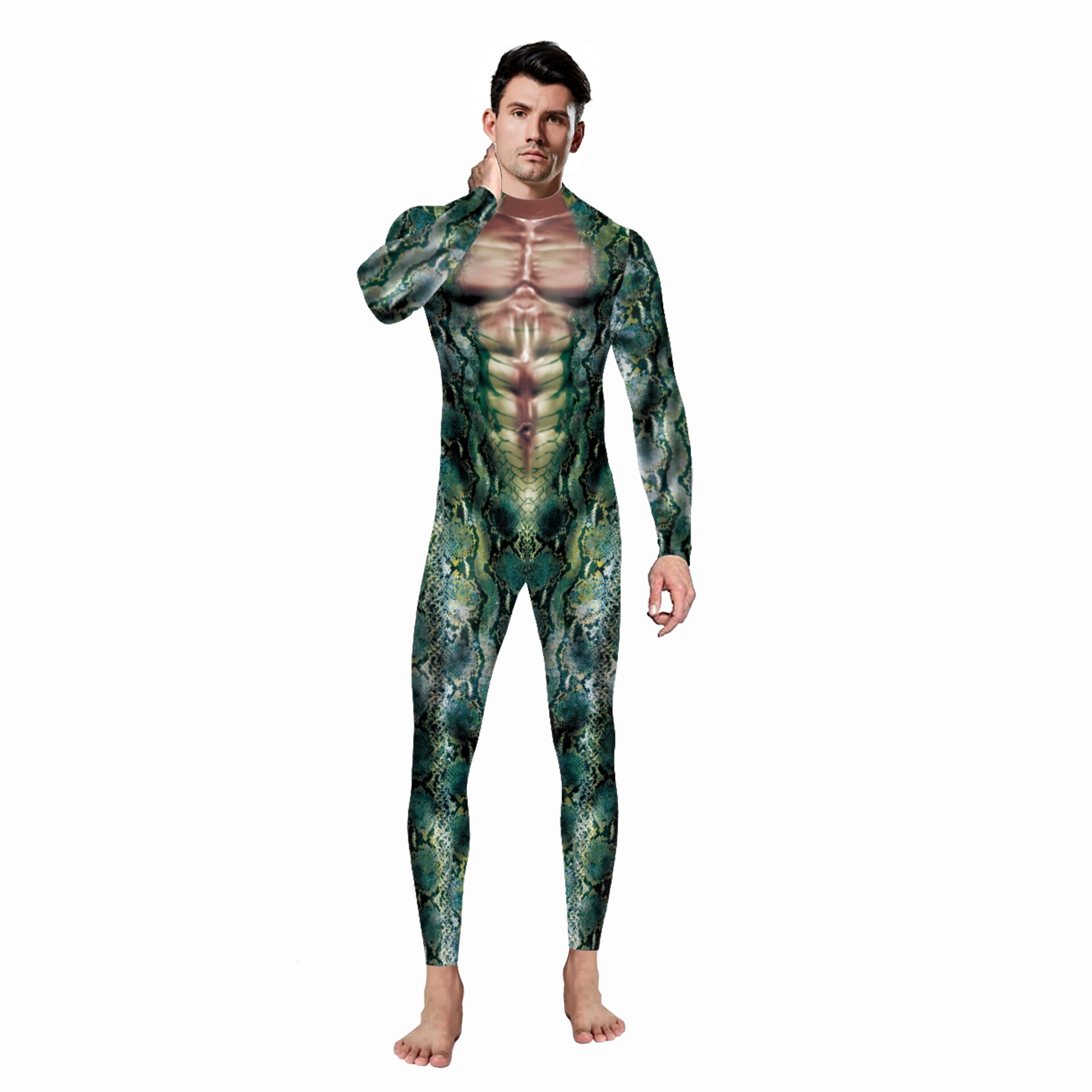 FASHION Adult Sexy Men Halloween Costumes Snake 3D Printing Animal Party Zentai Catsuit Muscle Cosplay Bodysuit Jumpsuit