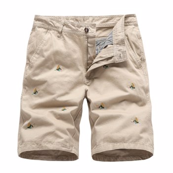 男式短裤夏季男式时尚品牌Safari风格休闲棉帅气刺绣及膝沙滩男裤