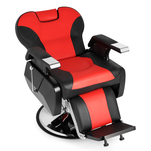 PVC皮套 ABS扶手壳 圆盘带搁脚 可放倒 理发椅 300.00lbs 红黑色 HZ8702C N002-22