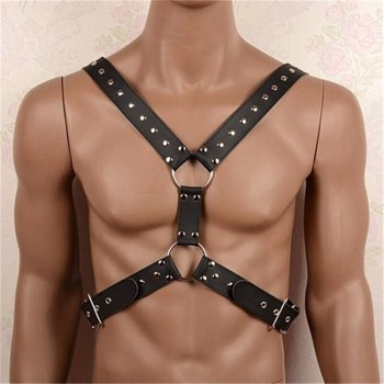 性感皮革上衣胸前男士束带可调恋物腰带束带情色同性恋服装BDSM束缚性
