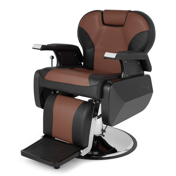 PVC皮套 ABS扶手壳 圆盘带搁脚 可放倒 理发椅 300.00lbs 黑棕色 HZ8702C N001-15
