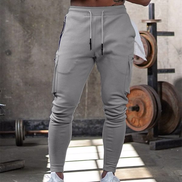 男士慢跑裤Pnats运动裤男士健身房健身棉长裤男士休闲时尚紧身运动裤拉链设计-7