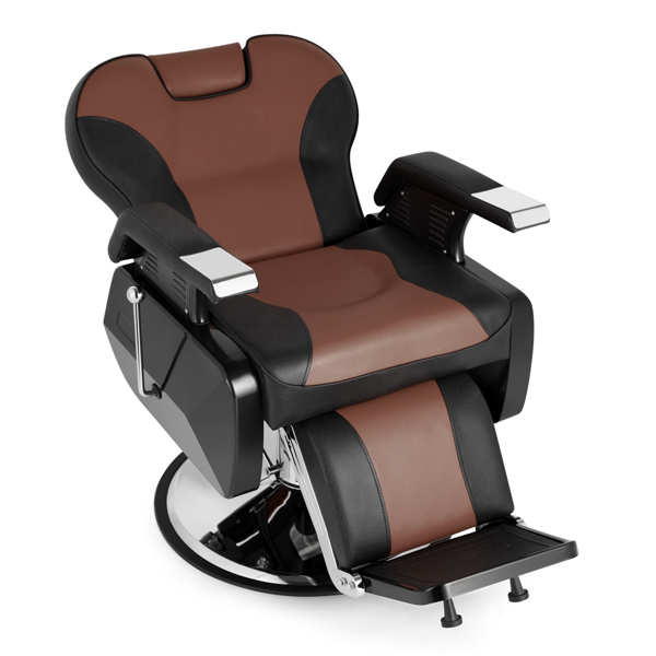 PVC皮套 ABS扶手壳 圆盘带搁脚 可放倒 理发椅 300.00lbs 黑棕色 HZ8702C N001-12