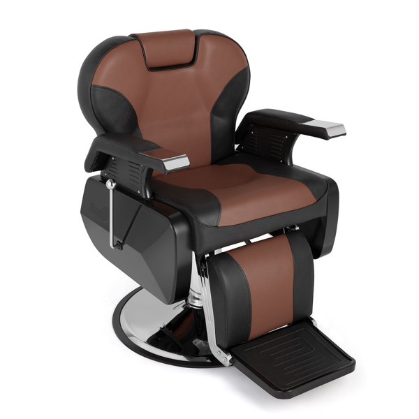 PVC皮套 ABS扶手壳 圆盘带搁脚 可放倒 理发椅 300.00lbs 黑棕色 HZ8702C N001-10