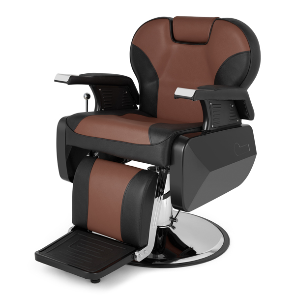 PVC皮套 ABS扶手壳 圆盘带搁脚 可放倒 理发椅 300.00lbs 黑棕色 HZ8702C N001-33