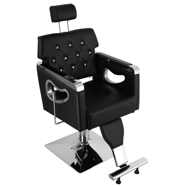 PVC皮套 电镀方盘带搁脚 可放倒 理发椅 300.00lbs 黑色 HZ88111 N001-5