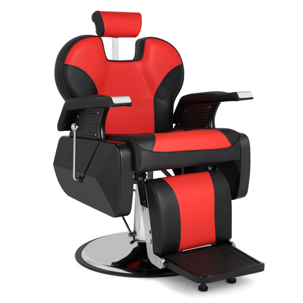 PVC皮套 ABS扶手壳 圆盘带搁脚 可放倒 理发椅 300.00lbs 红黑色 HZ8702C N002-12