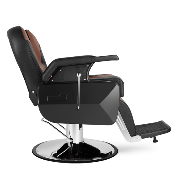 PVC皮套 ABS扶手壳 圆盘带搁脚 可放倒 理发椅 300.00lbs 黑棕色 HZ8702C N001-11