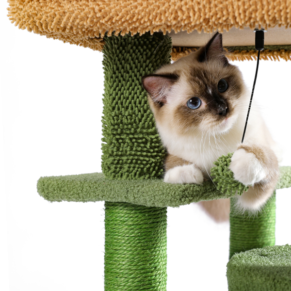 仙人掌系列猫台带有1个舒适的猫窝和顶部躺窝，以及剑麻猫抓柱，吊球和梯子，适合中小型猫-6