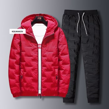 男式连帽棉衣套装韩式修身秋冬保暖连帽衫+棉裤2件套M-4XL