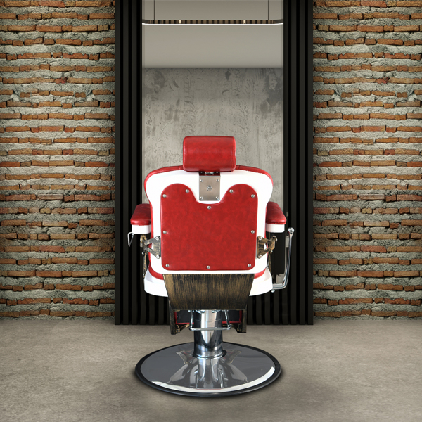 PVC皮套  ABS扶手壳 圆盘 特大泵 可放倒 理发椅 300lbs 红色 HZ8753 N001-34