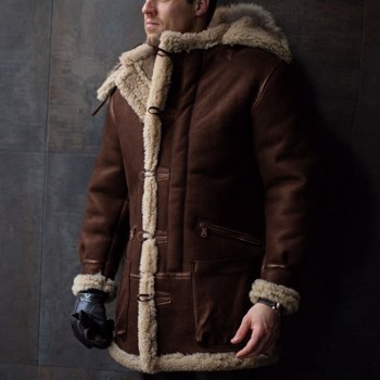 Lugentolo人造毛皮外套男式加大码夹克冬季时尚连帽单排扣拉链口袋长款男式