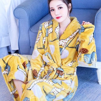 时尚豹纹女式厚款保暖浴袍10色柔软长款浴袍女式晨衣女孩大号