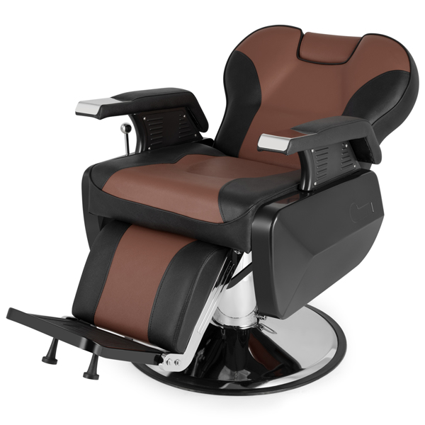 PVC皮套 ABS扶手壳 圆盘带搁脚 可放倒 理发椅 300.00lbs 黑棕色 HZ8702C N001-17