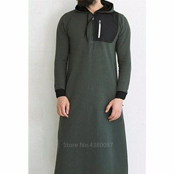 穆斯林男士服装长袖沙特阿拉伯Thobe Jubba男士巴基斯坦Kaftan Abaya运动衫伊斯兰连帽衫S-3XL