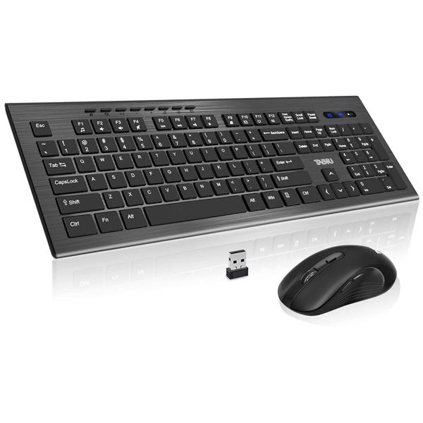 【不可在亚马逊销售】无线键盘和鼠标组合，5 级 DPI 可调节无线鼠标和 2.4GHz 电脑键盘，112 键/静音键盘，独立电源开/关-1
