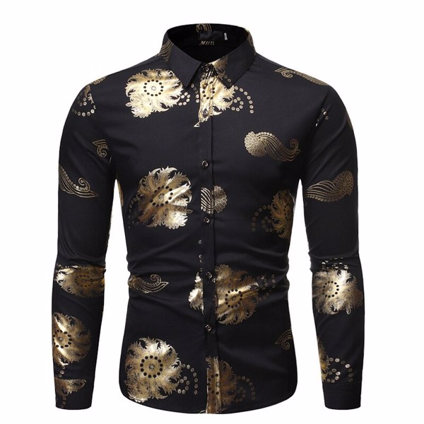 男式时尚佩斯利连衣裙衬衫Camisas Hombre 2022品牌白色修身长袖衬衫男式商务休闲社交-5