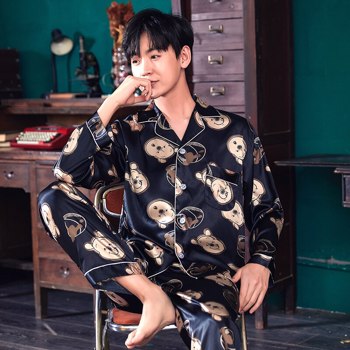 男女睡衣套装情侣睡衣卡通Pijama Femme睡衣情侣装休闲家居服丝缎