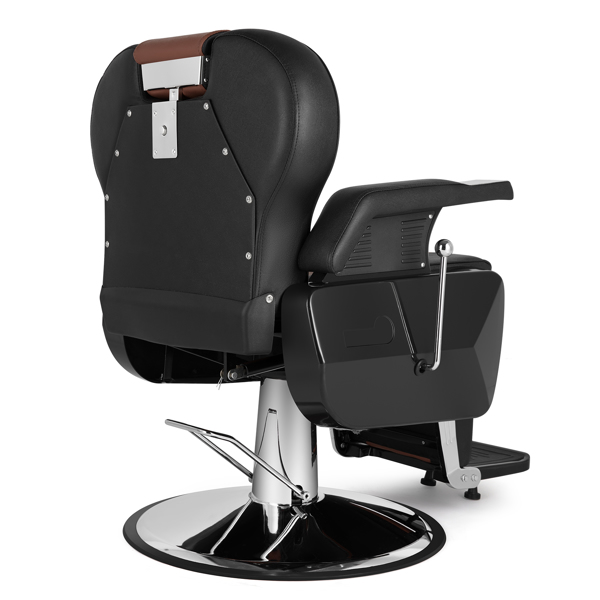 PVC皮套 ABS扶手壳 圆盘带搁脚 可放倒 理发椅 300.00lbs 黑棕色 HZ8702C N001-20