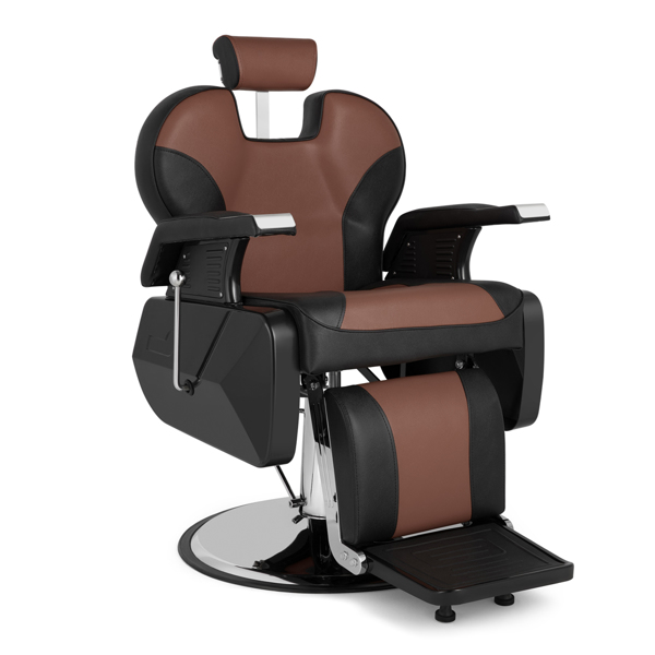 PVC皮套 ABS扶手壳 圆盘带搁脚 可放倒 理发椅 300.00lbs 黑棕色 HZ8702C N001-1