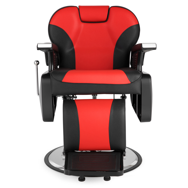 PVC皮套 ABS扶手壳 圆盘带搁脚 可放倒 理发椅 300.00lbs 红黑色 HZ8702C N002-1
