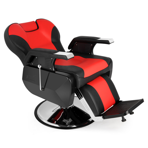 PVC皮套 ABS扶手壳 圆盘带搁脚 可放倒 理发椅 300.00lbs 红黑色 HZ8702C N002-14