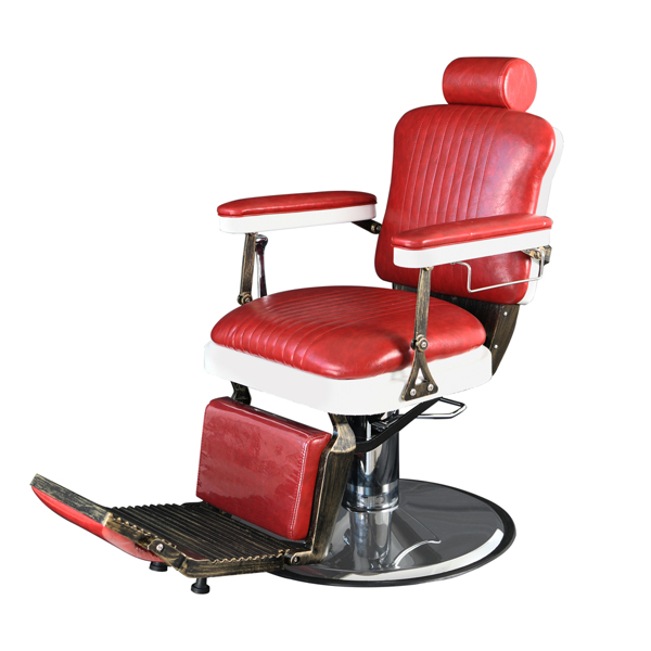 PVC皮套  ABS扶手壳 圆盘 特大泵 可放倒 理发椅 300lbs 红色 HZ8753 N001-10