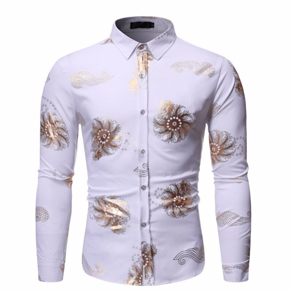 男式时尚佩斯利连衣裙衬衫Camisas Hombre 2022品牌白色修身长袖衬衫男式商务休闲社交-2