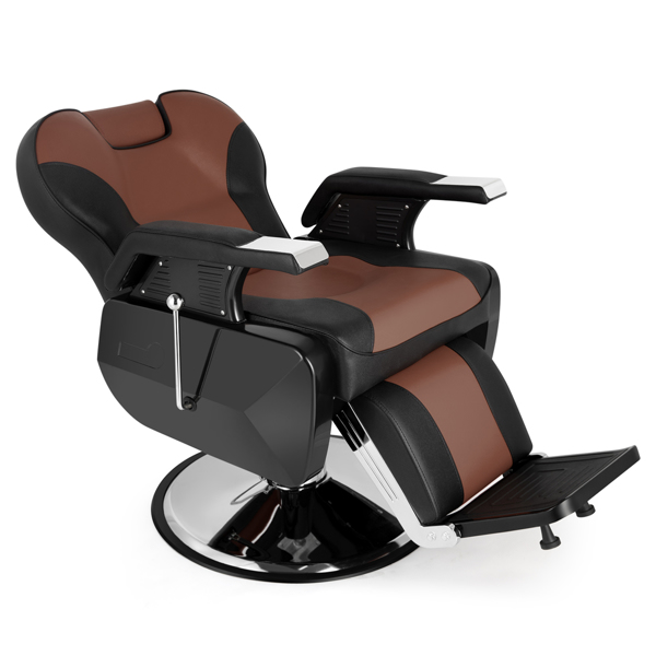 PVC皮套 ABS扶手壳 圆盘带搁脚 可放倒 理发椅 300.00lbs 黑棕色 HZ8702C N001-2