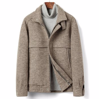 秋冬时尚羊毛夹克男式优质羊毛外套休闲修身翻领外套保暖外套E315