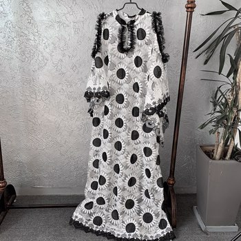 蕾丝女式连衣裙加大码Boubou长袍Femme时尚非洲连衣裙Dashiki刺绣花朵Kaftan穆斯林长袍