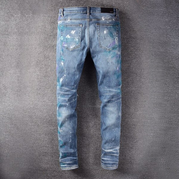 时尚Amir Amiligo Street嘻哈Wash Hole蓝色刺绣牛仔裤#635-11
