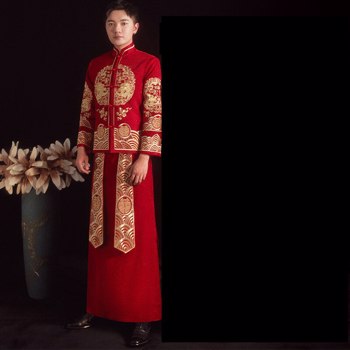 夏季优质凤凰花刺绣旗袍中国传统新娘婚纱旗袍婚纱