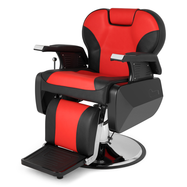 PVC皮套 ABS扶手壳 圆盘带搁脚 可放倒 理发椅 300.00lbs 红黑色 HZ8702C N002-41