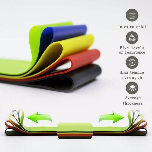 5件套乳胶环形瑜伽健身拉力圈(绿蓝黄红黑)-送发带