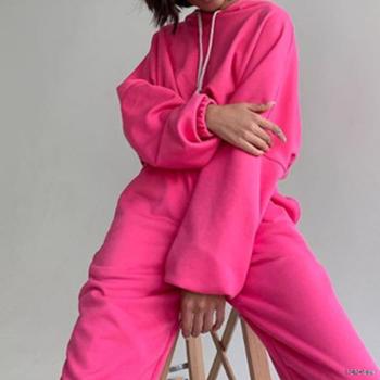 Fleece Tracksuits女式纯色连帽衫两件套2022春秋弹力腰部运动衫女式休闲运动套装