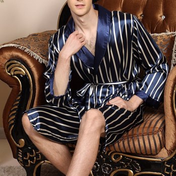 男式丝缎睡衣睡衣睡衣长袖浴袍和服条纹睡衣睡衣睡衣