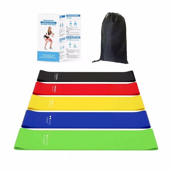 5件套乳胶环形瑜伽健身拉力圈(绿蓝黄红黑)-送发带