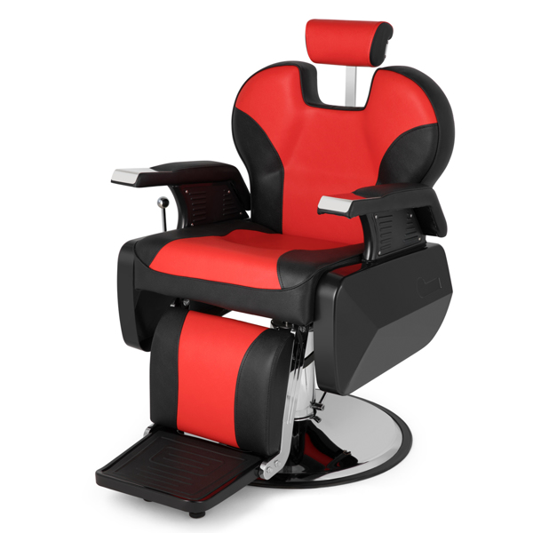 PVC皮套 ABS扶手壳 圆盘带搁脚 可放倒 理发椅 300.00lbs 红黑色 HZ8702C N002-17