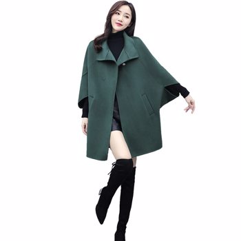 女式羊毛大衣中长角蝙蝠袖2022年春季和秋季冬季新型茧形宽松大衣