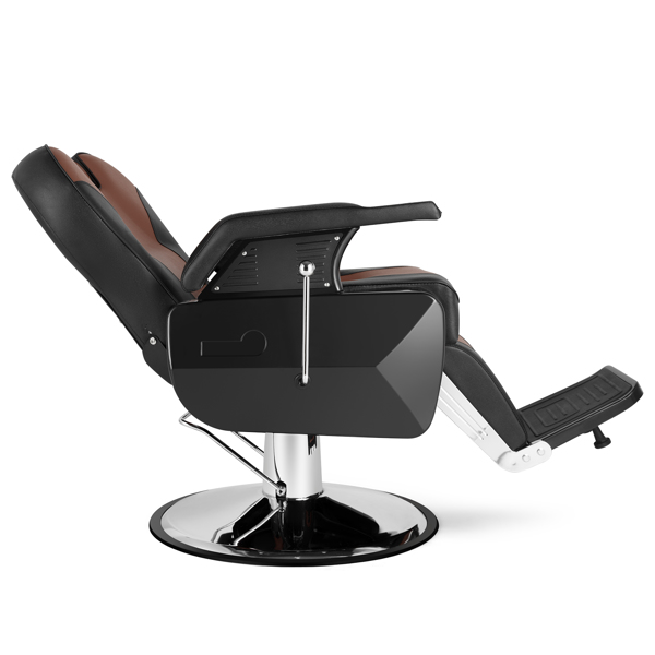 PVC皮套 ABS扶手壳 圆盘带搁脚 可放倒 理发椅 300.00lbs 黑棕色 HZ8702C N001-3