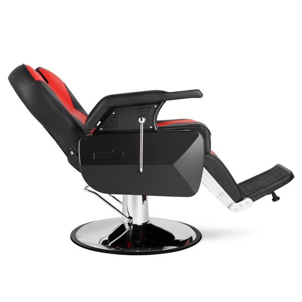 PVC皮套 ABS扶手壳 圆盘带搁脚 可放倒 理发椅 300.00lbs 红黑色 HZ8702C N002-30