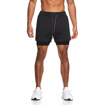 新款纯色跑步短裤男士2合1双层快干健身房运动慢跑锻炼运动短裤