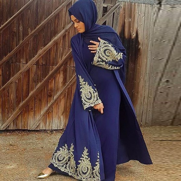 Kaftan Dubai Abaya和服开衫穆斯林头巾连衣裙土耳其沙特阿拉伯非洲女装Caftan长袍伊斯兰教服装-11